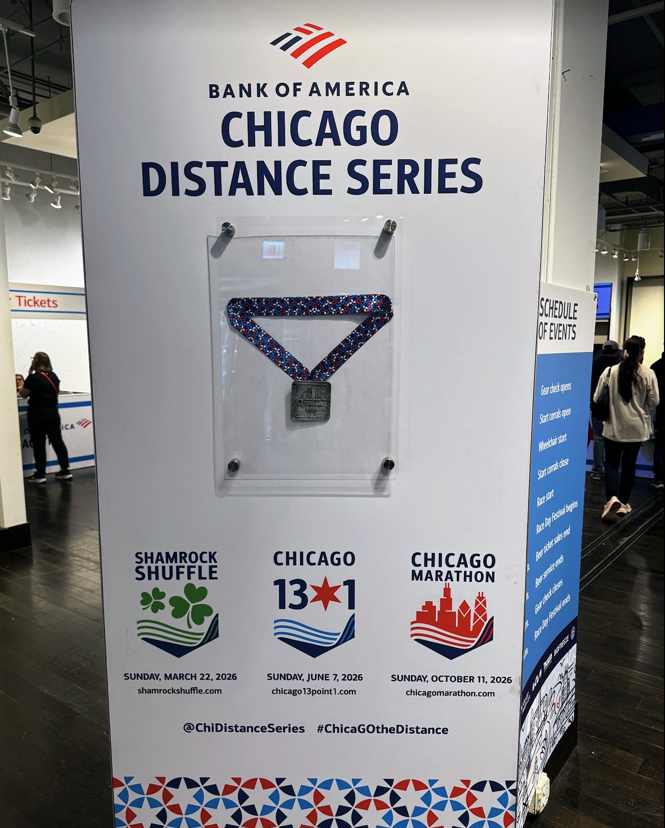 2026 Bank of America Chicago Distance Series display with finisher medal and race logos