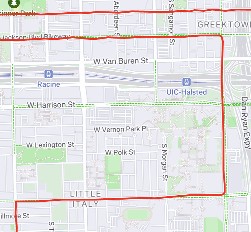 GPS track outside downtown showing smooth, accurate line