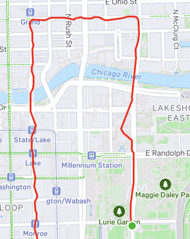 GPS track showing downtown Chicago with typical drift and wobble